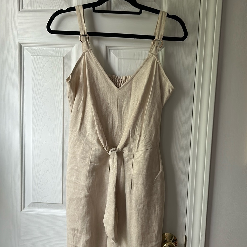 INC International Concepts metallic sheen Linen Tie Front Jumpsuit Sz 8 NWT